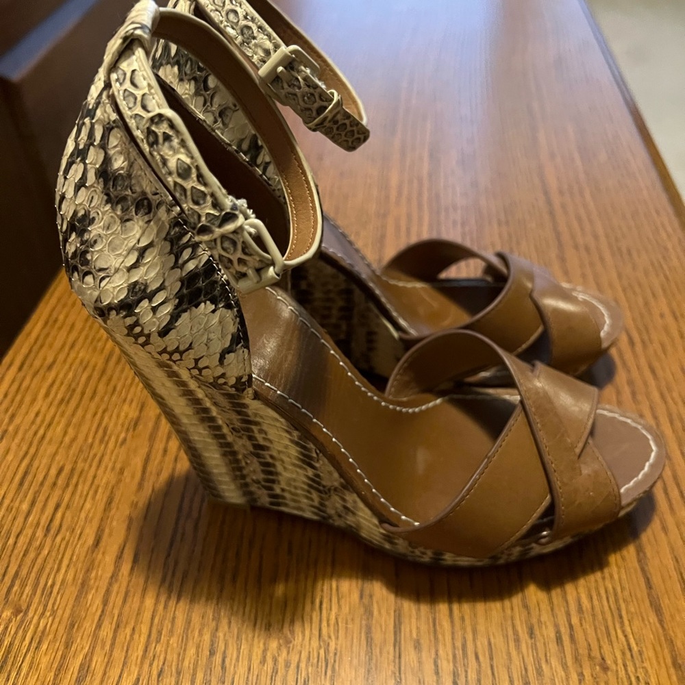Tory Burch Livia Brown Snake Skin Wedges 8.5